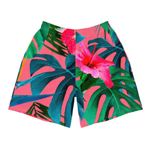 Pink Tropical Pattern Men's Athletic Long Shorts